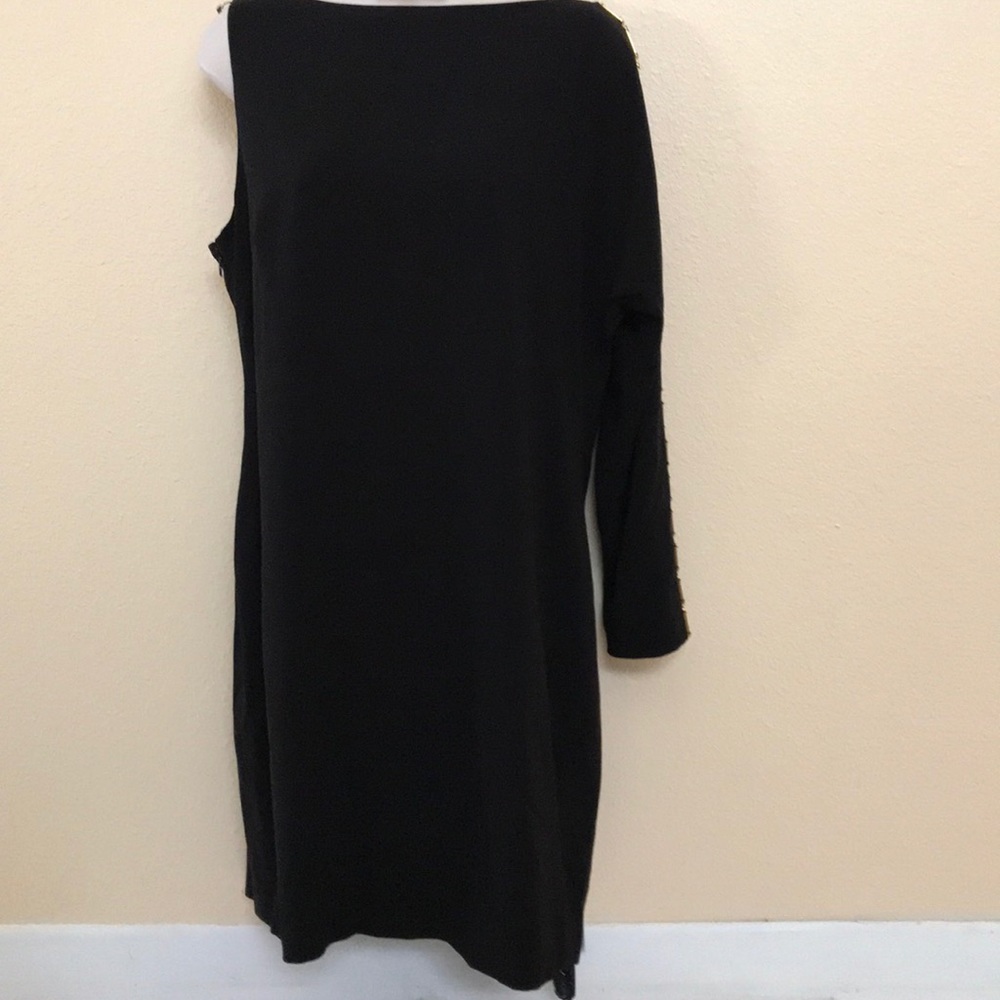 Halston heritage chain sleeve black dress